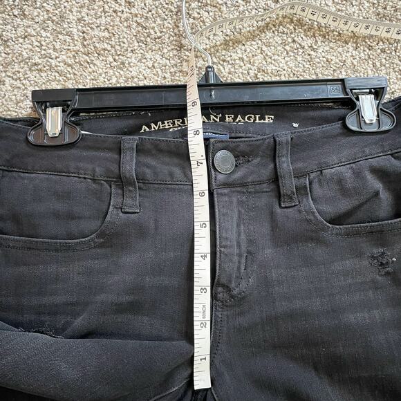 American Eagle Super Low Jeggings Black Distressed Size 4 - Picture 6 of 7